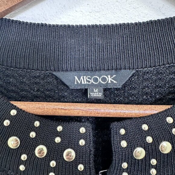 Misook Black and Gold Stud-Trim Knit Jacket Contemporary Longline Old Money Med - Picture 7 of 7